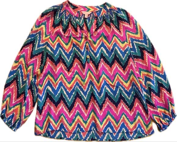 Lilly Pulitzer Tops - Lilly Pulitzer Elsa Top Womens Size S Multicolor Geometric 3/4 Sleeve